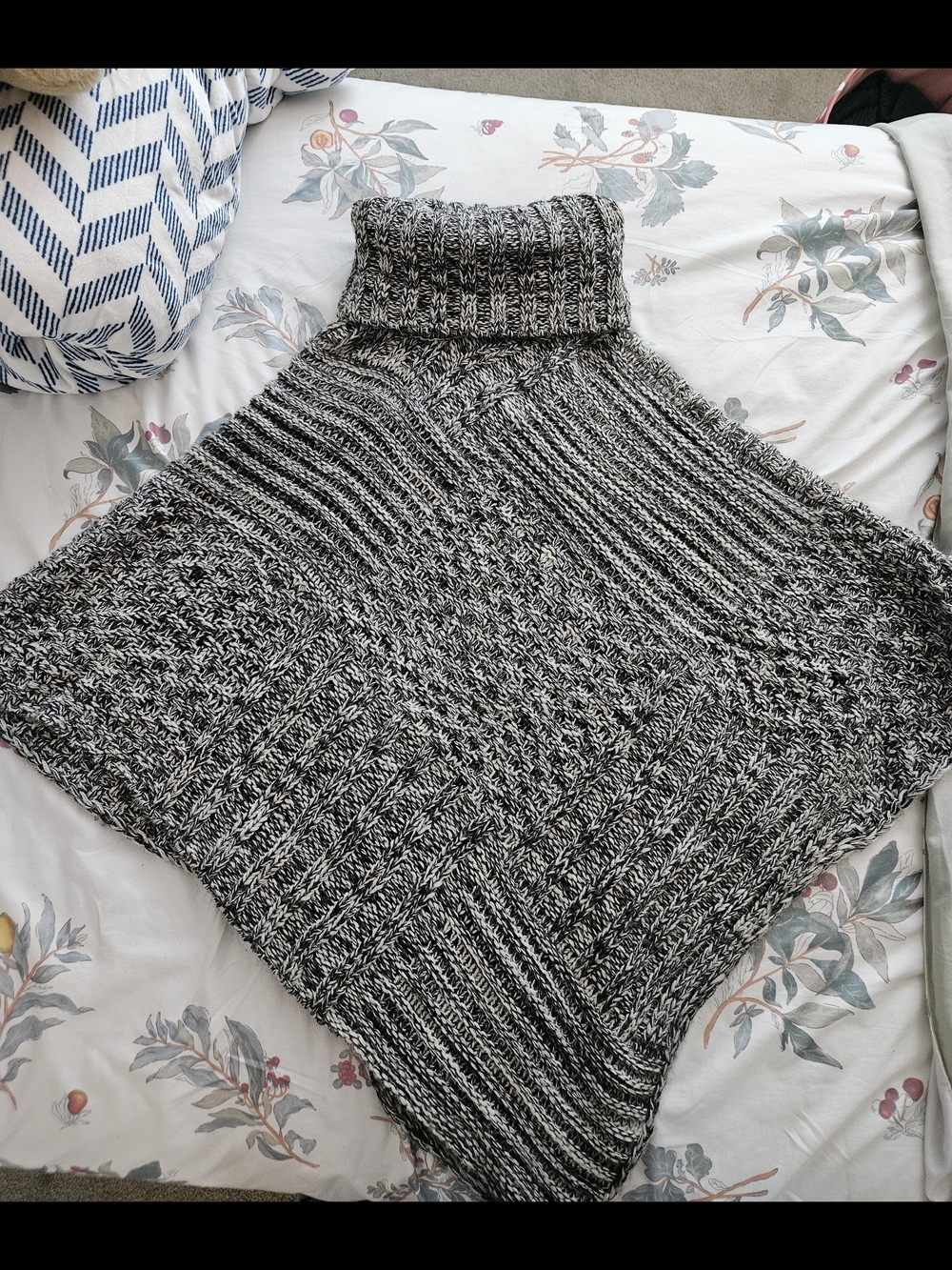 Cozy Black/White/Grey Turtleneck Women's Sweater Poncho